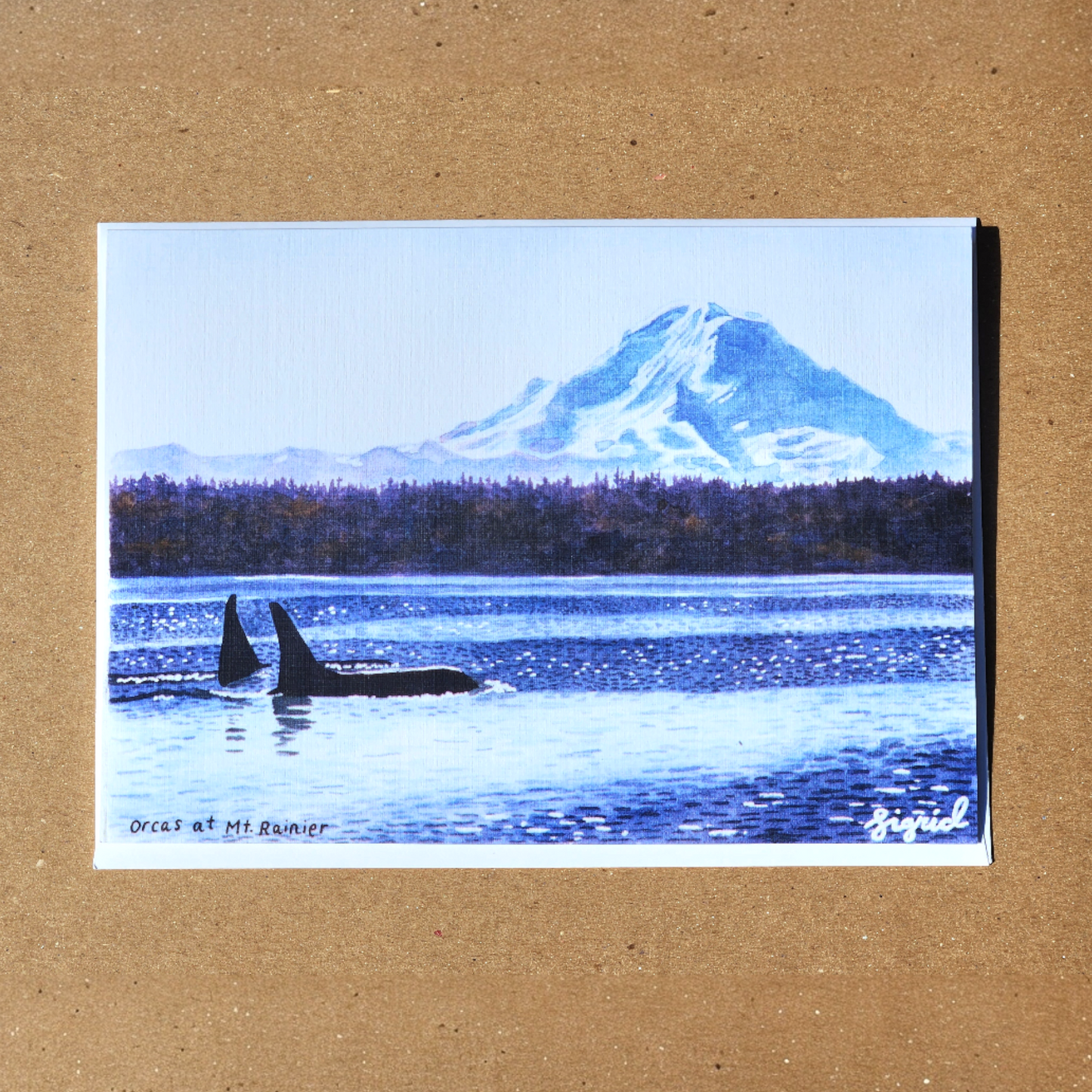 5 x 7" orcas at mt. rainier card