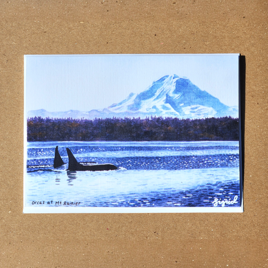 5 x 7" orcas at mt. rainier card